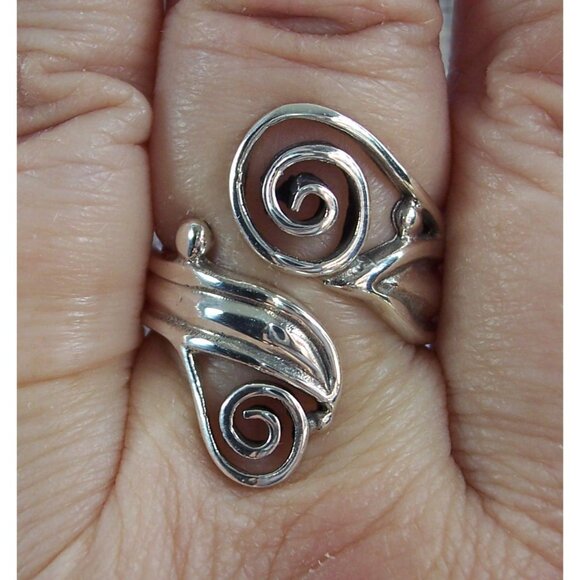 925 STERLING SILVER Adjustable Swirls Statement Bypass Ring - Picture 3 of 10